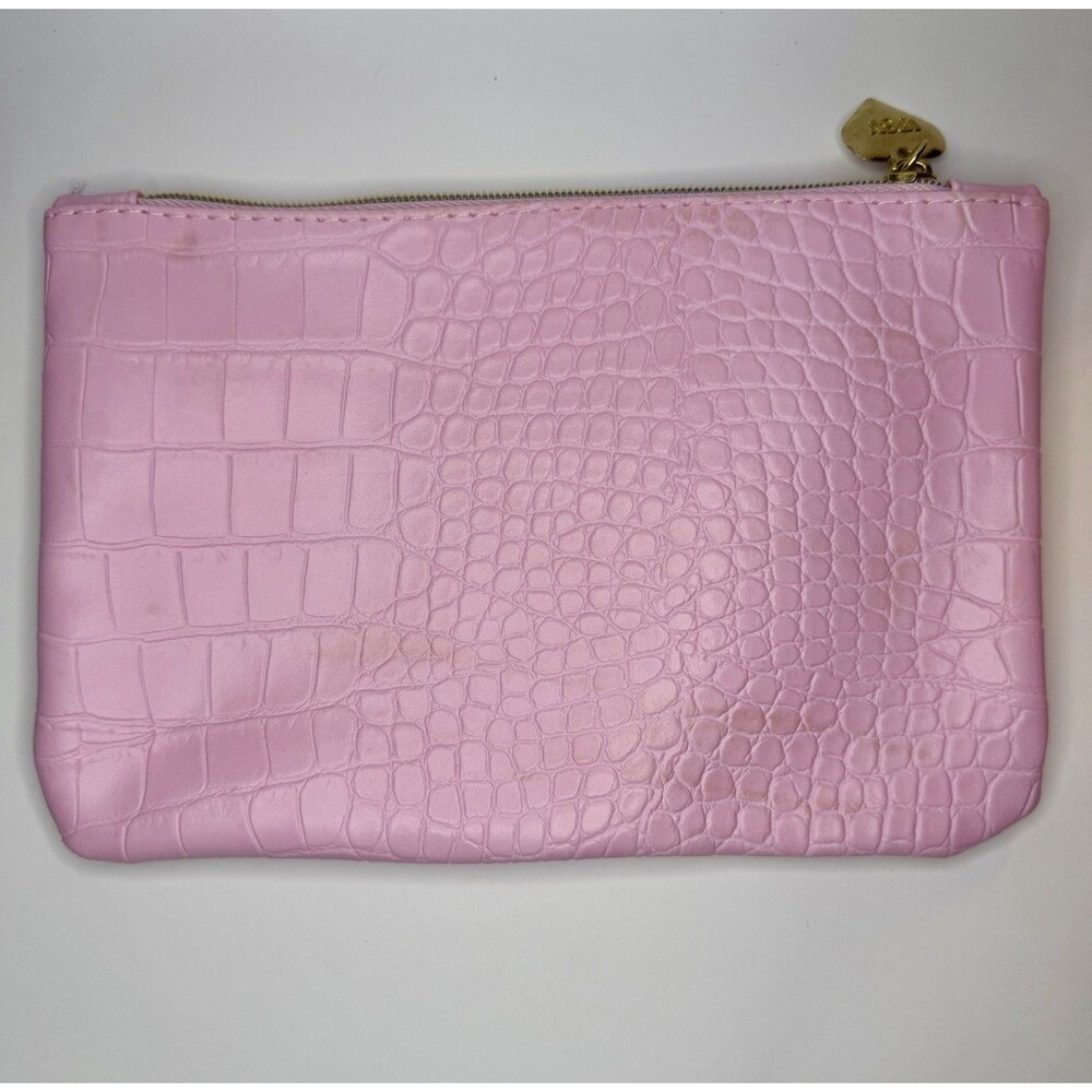 Ipsy Pink Croc Embossed Makeup Bag Zip Pouch with Zipper Closure, Lined Interior